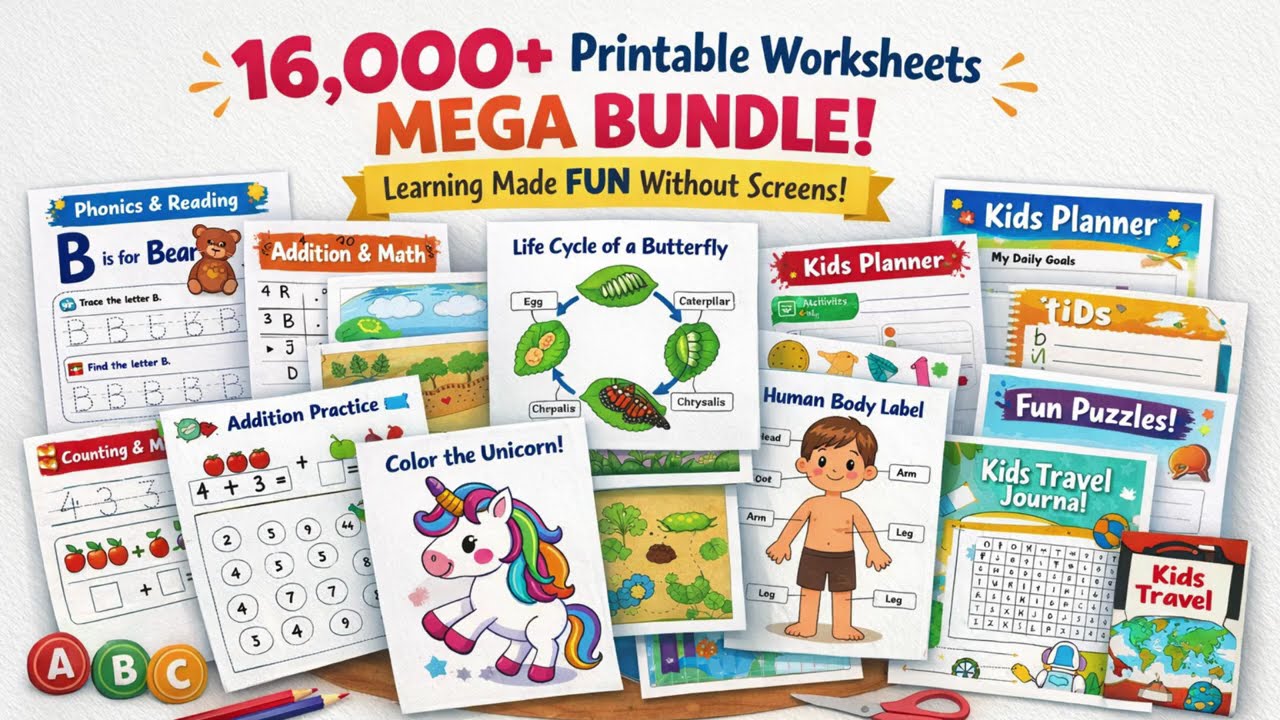 Kids Worksheets Bundle Coloring and Activities for Toddlers Preschool Kindergarten