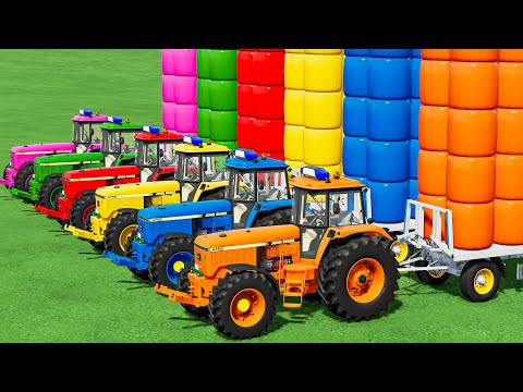 LOAD & TRANSPORTING COLORED HAY BALE with John DEERE POLICE TRACTORS & MOWER! Farming Simulator 22
