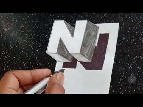 Very easy!! How to draw 3d floating letter "N" with pencil | Anamorphic illusion