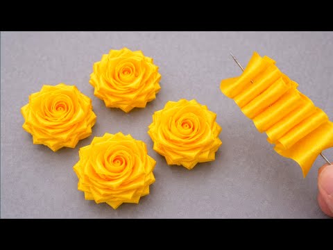 Ribbon Flowers / How to make ribbon flowers / Easy making with needle / Amazing Ribbon Tricks