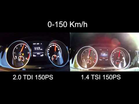 Golf 7 2.0 TDI vs 1.4 TSI 0-150 km/h