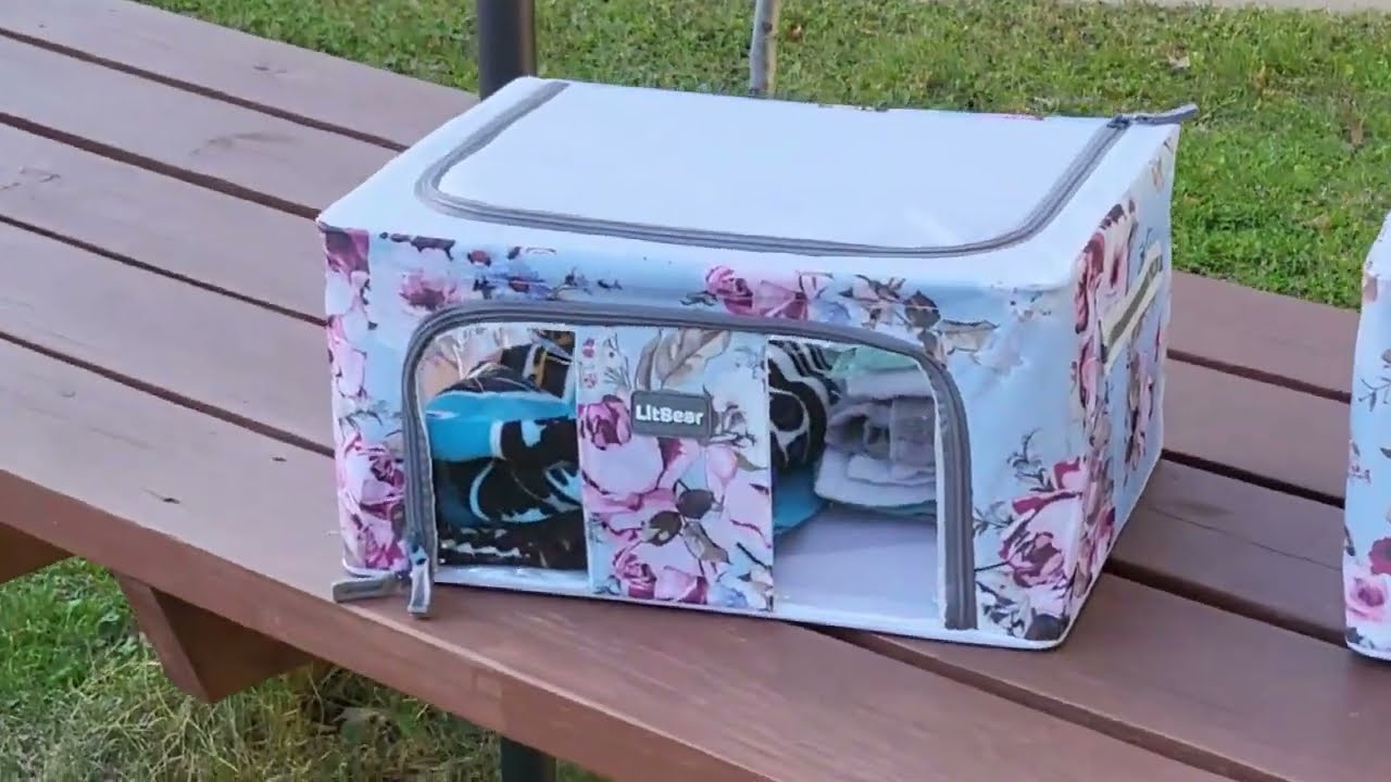 2 Pack 24L Clothes Storage Bins -LitBear Foldable Metal Frame Storage Box