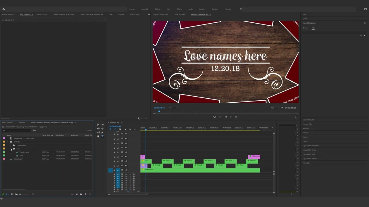 How to edit the Beautiful Wedding Recap Picture Slideshow in Premiere Pro