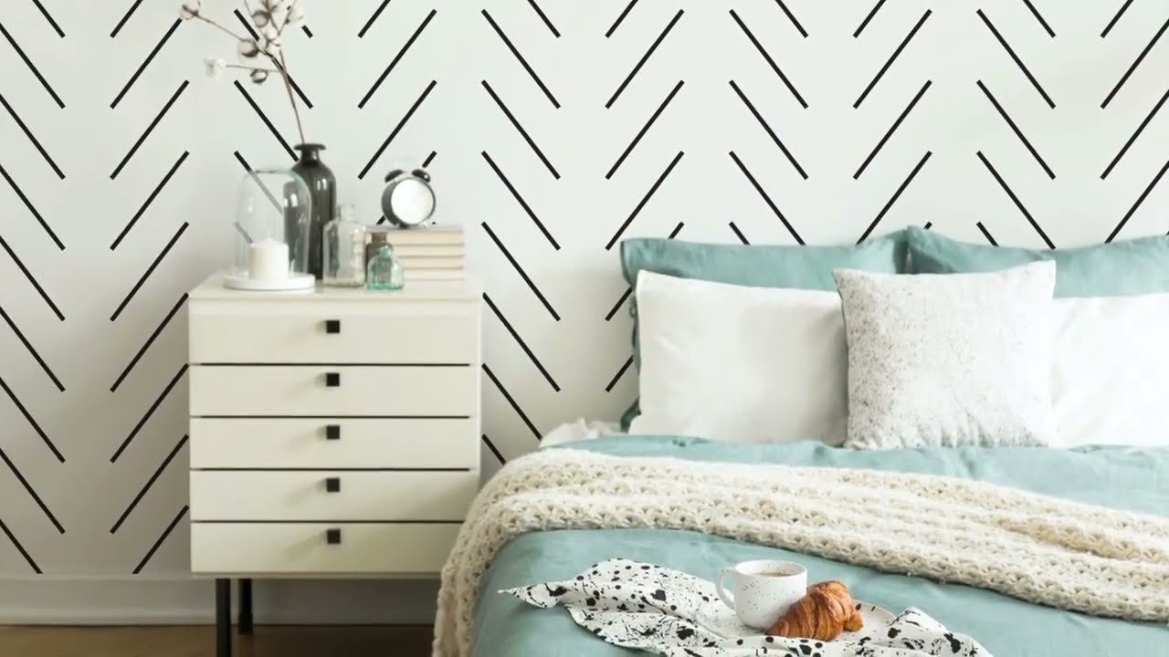 How To Stencil A Herringbone Wall Pattern For Modern Room!