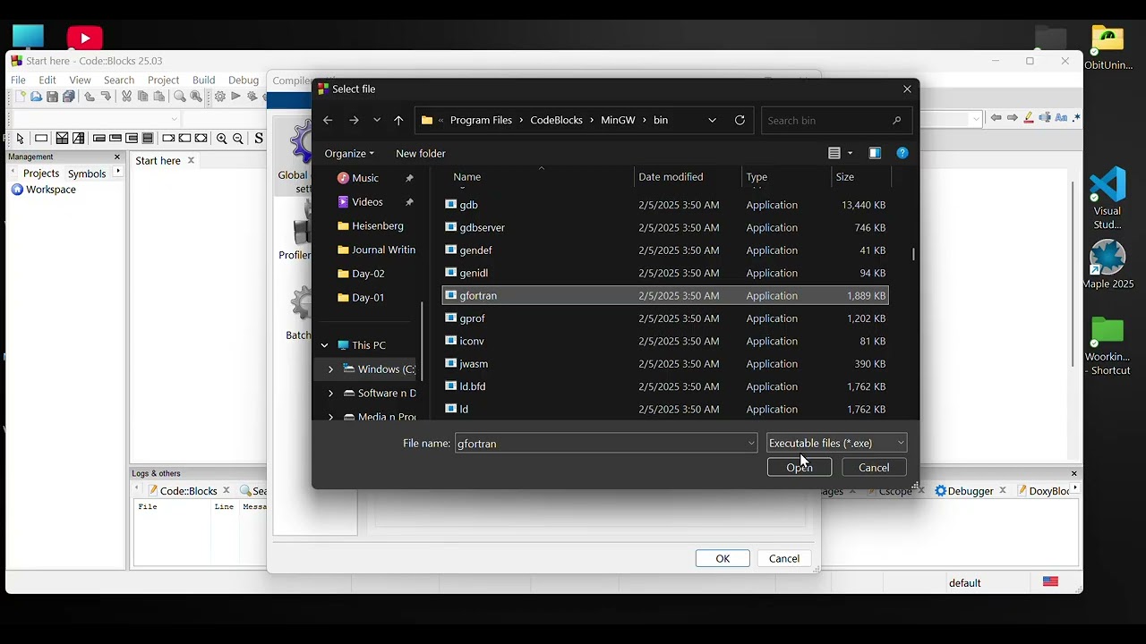 Fortran Compiler setup in Code::Blocks