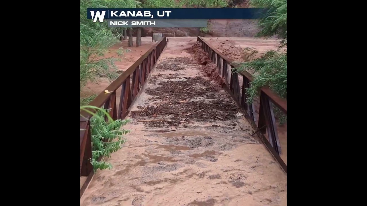 Flash floods surge through Utah canyon during monsoon season
