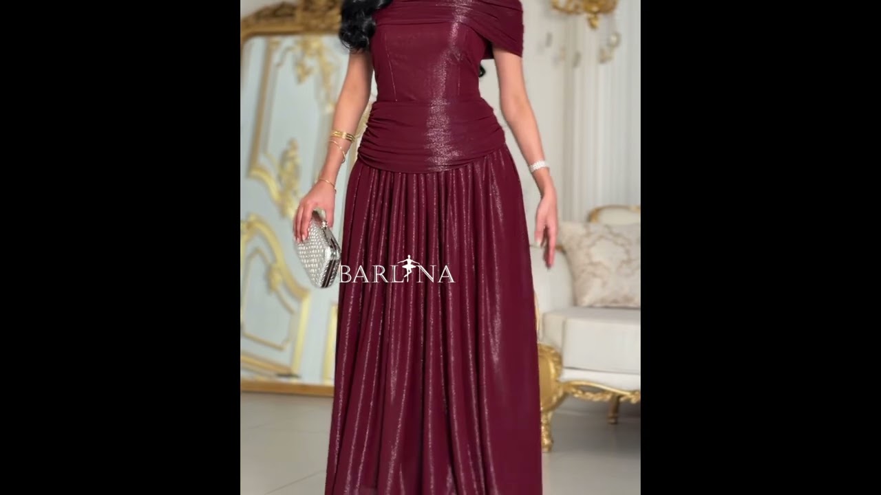 فستان ليلكي غامق طويل بكسرات  - XXL