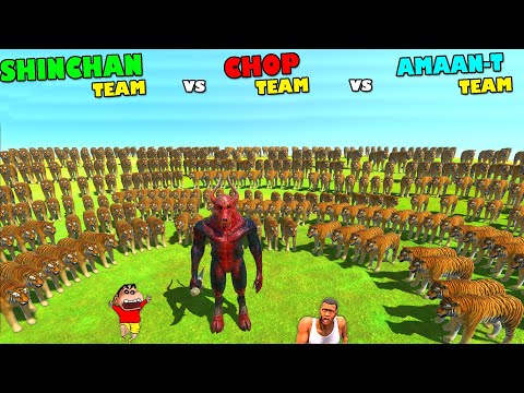 500 TIGERS vs 1 KOZAROG | SHINCHAN TEAM vs CHOP TEAM vs AMAAN TEAM | Animal Revolt Battle Simulator