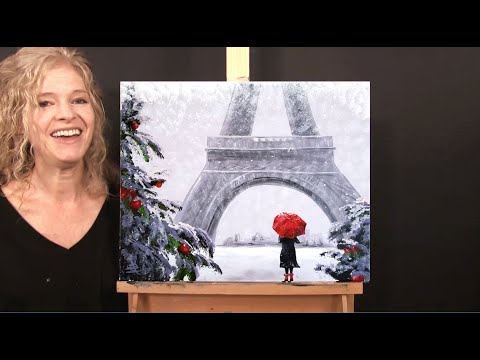 Learn How to Draw and Paint with Acrylics PARIS IN WINTER - Paint & Sip at Home - Fun Easy Painting