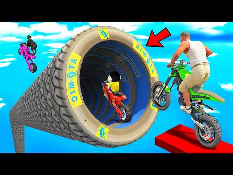 SHINCHAN AND FRANKLIN TRIED THE IMPOSSIBLE DEEPEST TYRE TUNNEL PARKOUR CHALLENGE GTA 5