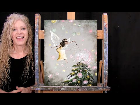 Learn How to Paint "FESTIVE FAIRY" with Acrylic - Paint and Sip at Home - Fun Easy Fantasy Tutorial