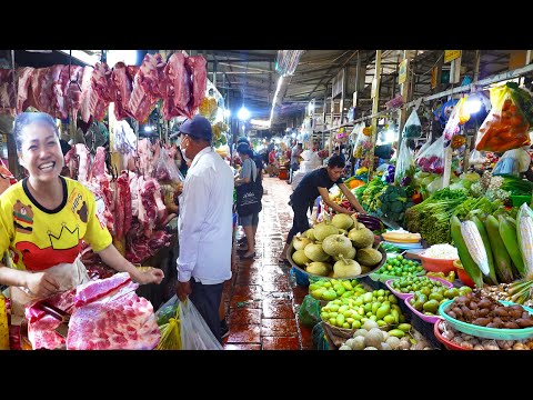 Cambodian Lively Market - Fresh River Fishes, Raw Meat, Steamed Potatoes, Corn, & More