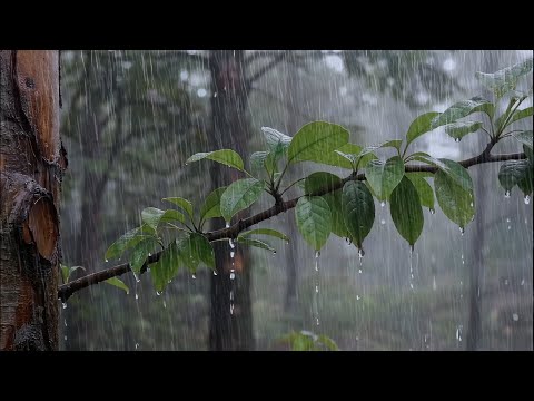 Sleep or Relax with Heavy Rain Sounds without Thunder on Forest Leaves, Ultimate Calm For Insomnia