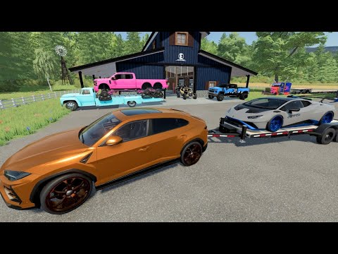 Delivering Race Cars and Monster truck with Lamborghini | Farming Simulator 22