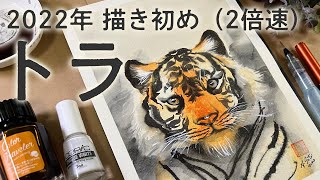 2022年描き初め「トラ」メイキング（2倍速）
