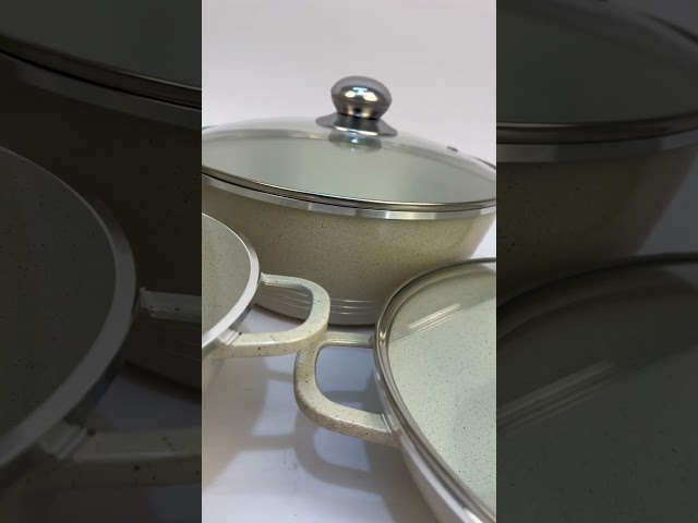 طقم قدور رخامي غطاء زجاج 10 قطعة