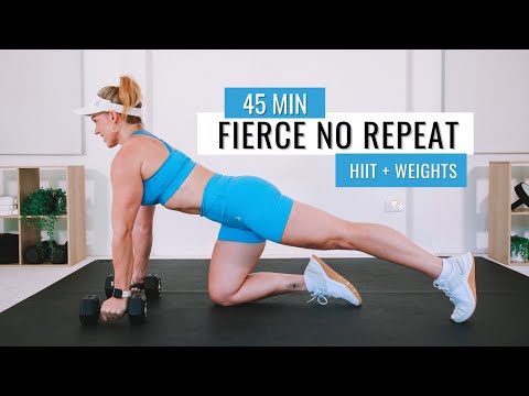 45 MIN FIERCE Full Body No Repeat HIIT with Weights //Dumbbell Workout For Weight loss
