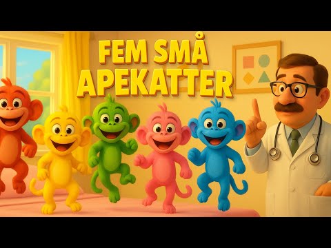 FEM SMÅ APEKATTER I SENGEN 🐵 | Morsom Barnesang på Norsk #youtubekids  #barnesanger