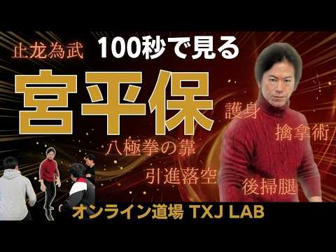 100秒で見る宮平保のオンライン道場【TXJ LAB】・護身　八極拳の靠　擒拿術　引進落空　後掃腿