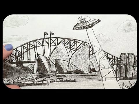 🛸 Alien Cat at the Sydney Opera House | Flying Saucer Drawing | ASMR No Talking | Draw With Me