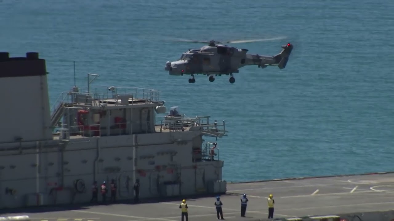 Wildcat helicopter sticks the landing on RFA Argus in HM Naval Base (Gibraltar)