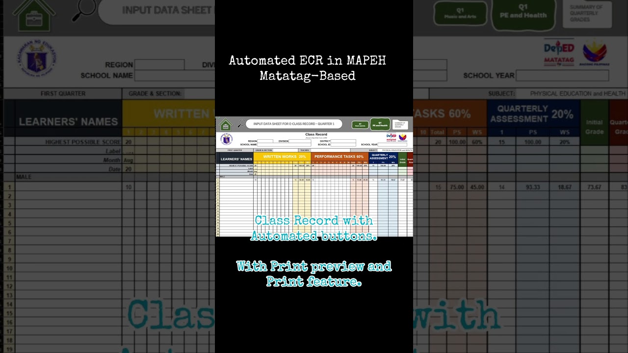 Matatag-Based E-Class record in MAPEH #eclassrecord #mapeh #matatagcurriculum #depedteachers