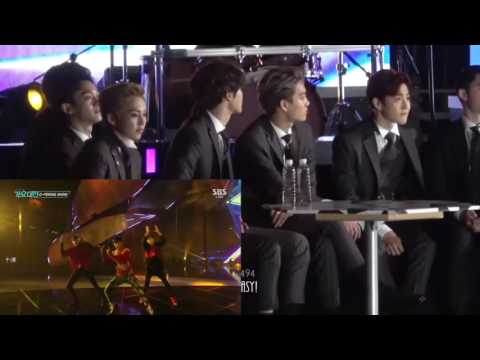 161226 EXO reaction to SBS Street Dance + In The Name Of Love Opening @SBS Gayo Daejun