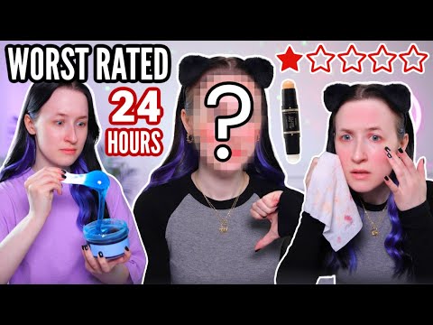 I Only Used WORST RATED Beauty Products For 24 HOURS...