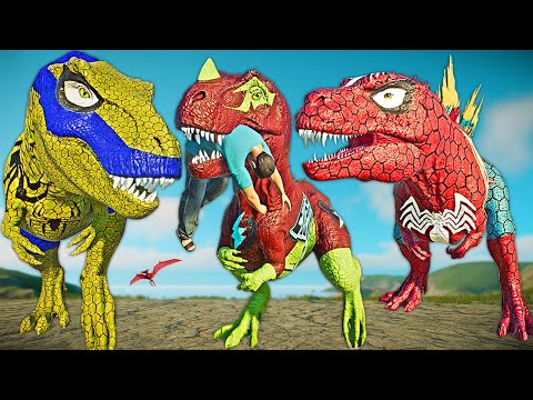 Superior Spider-Man T-REX Vs Godzilla & Giganotosaurus - Jurassic World Evolution 2 Dinosaurs Fights