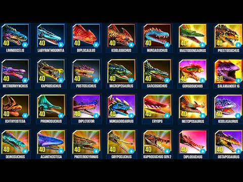 ALL AMPHIBIANS UNLOCK MAX FULL LEVEL 2022 PVP BATTLE | JURASSIC WORLD THE GAME