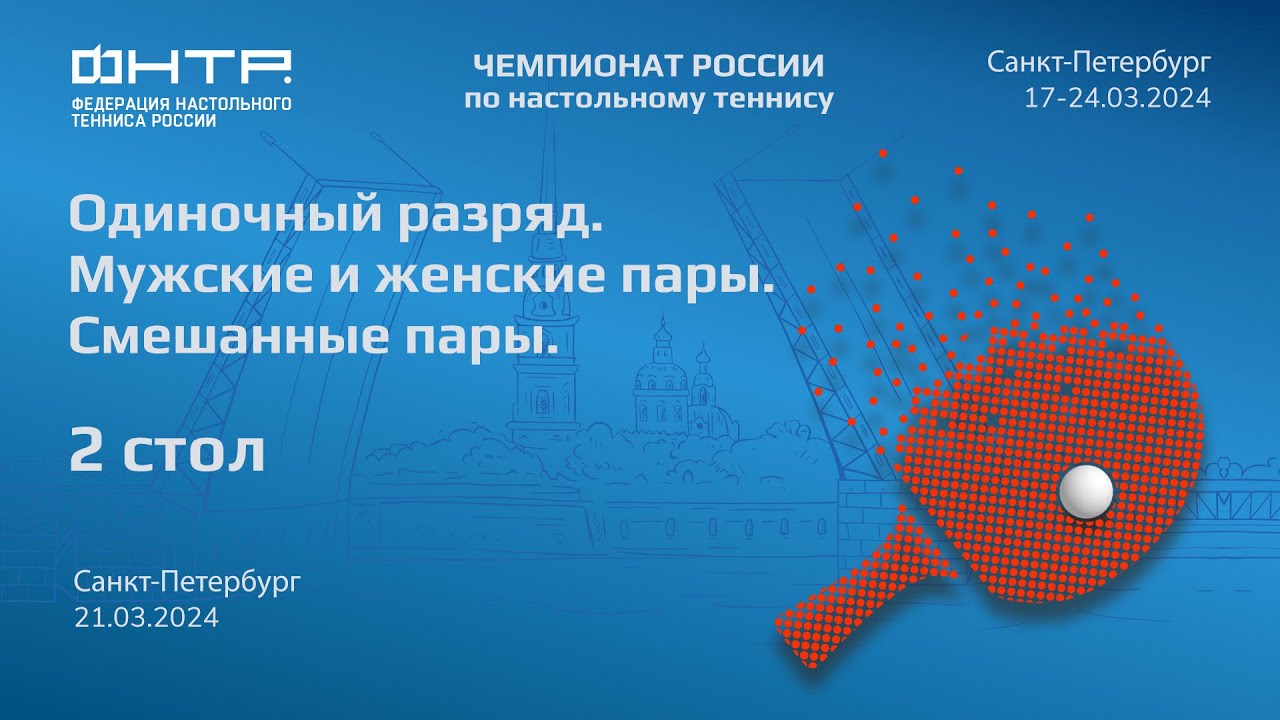 Одиночный разряд. Мужские и женские пары. Смешанные пары.2 стол. 21.03.24