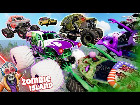 RESCUE THE DINOSAUR MONSTER TRUCKS! | Zombie Island Adventures #65 | BeamNG Drive