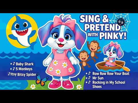 Pretending to Be Pinky Party! Baby Shark, Five Little Monkeys, Itsy Bitsy Spider, Row Row Your Boat, Walking in My School Shoes