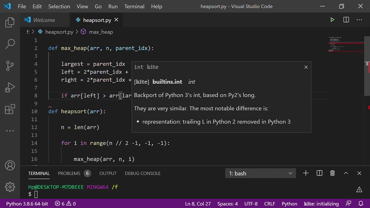 Heap Sort Algorithm | Python implementation | VS code