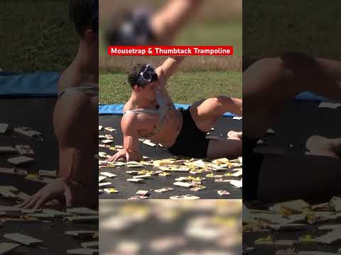 Jumping on a Trampoline Covered in THUMBTACKS & MOUSETRAPS… #funny #experiment #sports