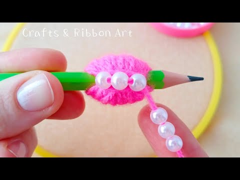 Superb Woolen Flower Making Trick Using Pencil - Hand Embroidery Amazing Flower Design - Sewing Hack