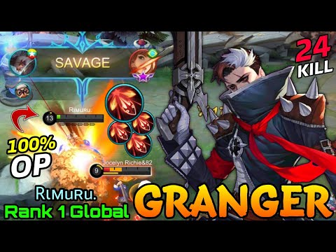 SAVAGE!! 24 Kills Granger NonStop Deleted Enemy! - Top 1 Global Granger Rιмuʀu. - MLBB