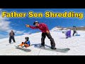 Kids First Time Snowboarding A Volcano