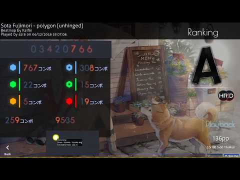 osu! | azr8 | Sota Fujimori - polygon [unhinged] +HD,HR 95.35% Pass 7.92⭐