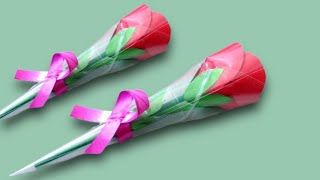 How to make Paper Flower Bouquet With Single Rose 