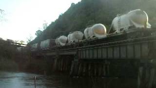 preview picture of video 'North Waikato Train & the wooden piered bridge'