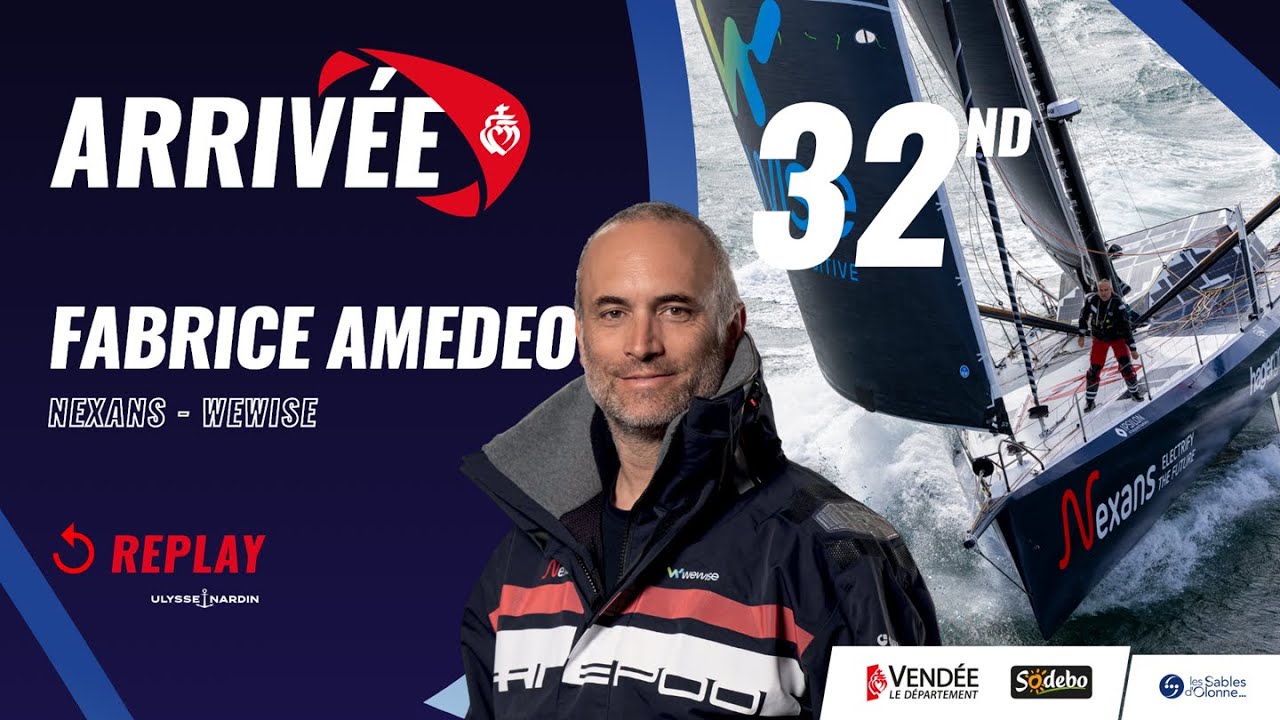 Arrivée de Fabrice Amedeo, 32e du Vendée Globe