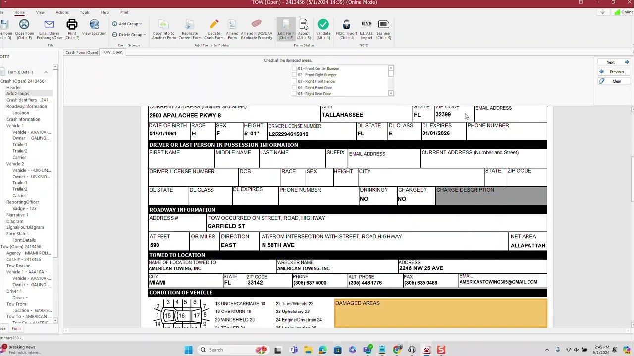 Generate a Tow Report From a Crash Report