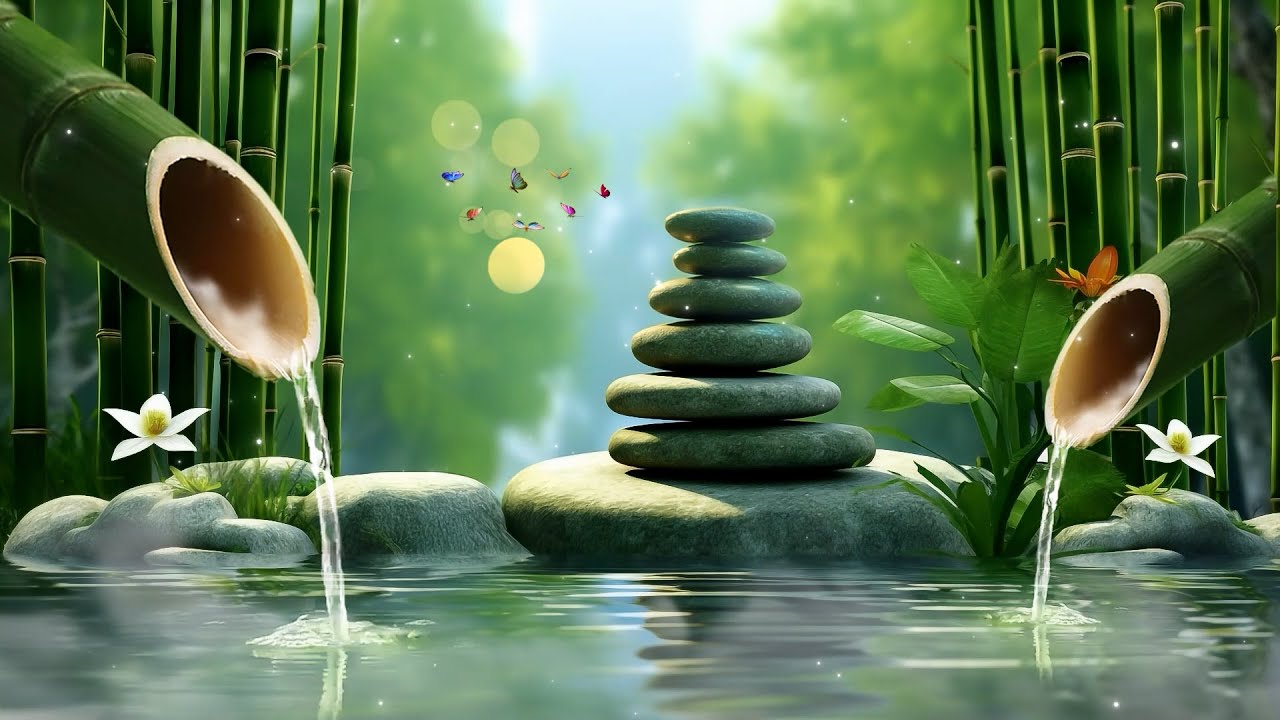Bamboo Water Fountain and Healing Piano Music - Peaceful Music, Sleep Music, Spa Music & Meditation