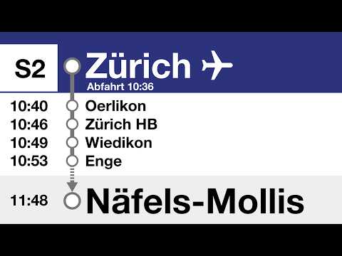 ZVV Ansagen • S2 ESAF 2025 • Zürich Flughafen – Thalwil – Ziegelbrücke – Näfels-Mollis (DE + ENG)