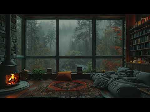 Glasshouse Study Room with Forest view and Large Windows - Rain Sounds for Focus and Relaxation
