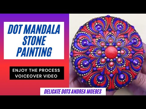 Red and Purple Dot Mandala Stone Painting. Rock painting step by step art process voice over.