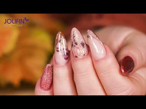 Nailart: „Boho Autumn“ mit Jolifin LAVENI Shellac CatEye 9D bronce und Jolifin Flora Tattoo Nr.73