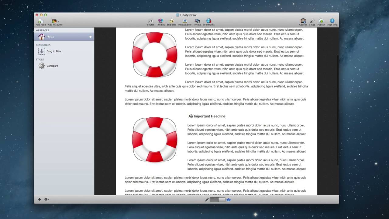Floaty Stack for RapidWeaver