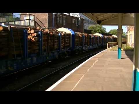Colas 56302 passing Newport on logs
